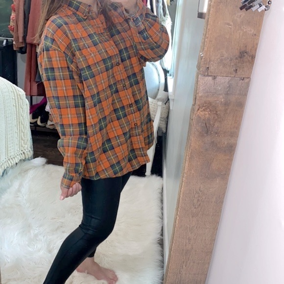 Eddie Bauer vintage orange plaid flannel button down cotton shirt size large - Picture 1 of 5